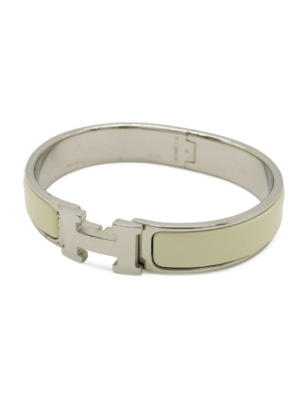 Hermes Clic H PM H Bracelet Bangle Enamel Metal Ivory White Silver